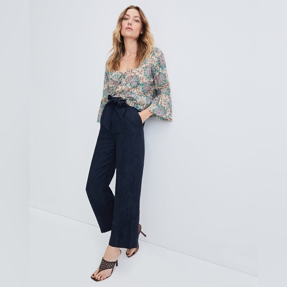 Veronica Beard Vitha Floral Straight Leg Cropped Jacquard Pant in Ink. Size 6 - Picture 5 of 11